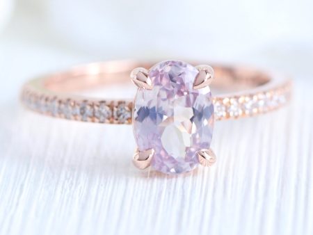 1.42 Ct Oval Lavender Sapphire Diamond Ring in 14k Rose Gold Low Profile Ring, Size 6.25 Online